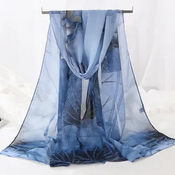 50*160cm Fashion Summer Women Beach Scarf Floral Designer Chiffon Silk Shawls Luxury Headband Wraps Sunscreen Hijab