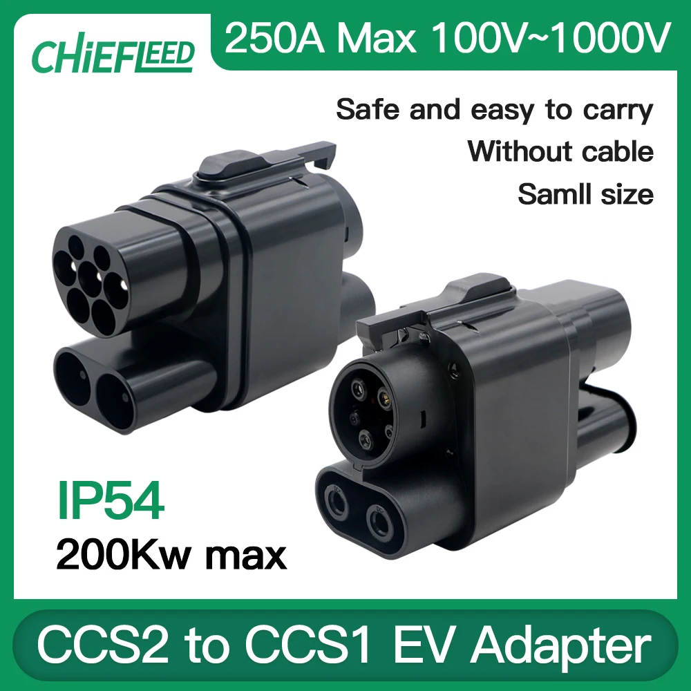 Cherefued CCS2 ke CCS1 DC EV Adaptor 250A penggunaan pengisian daya cepat untuk CCS1 DC Port pengisian daya mobil konverter kecepatan tinggi 300V ~ 1000V