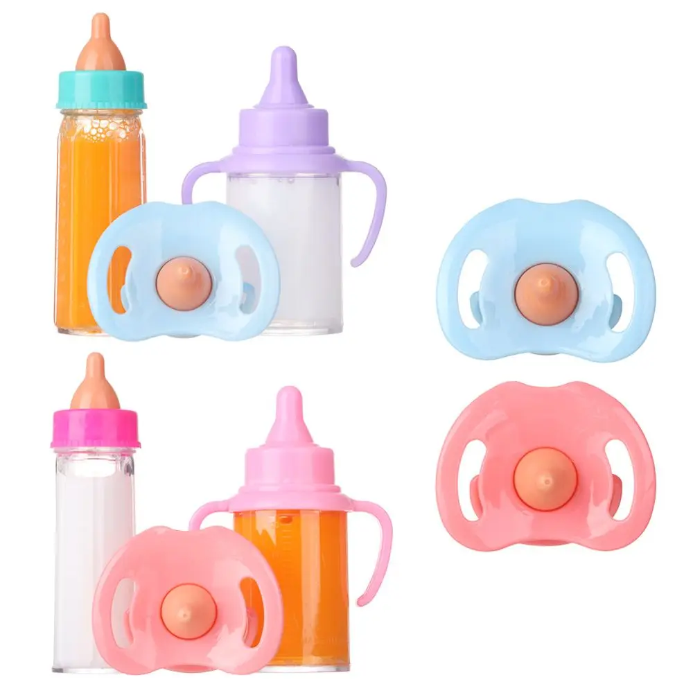 Plastic Nipple Bottle Dollhouse Toys 18inch Doll Magic Milk Juice Bottles with Pacifier Bibs fit Newborn Dolls Accessories