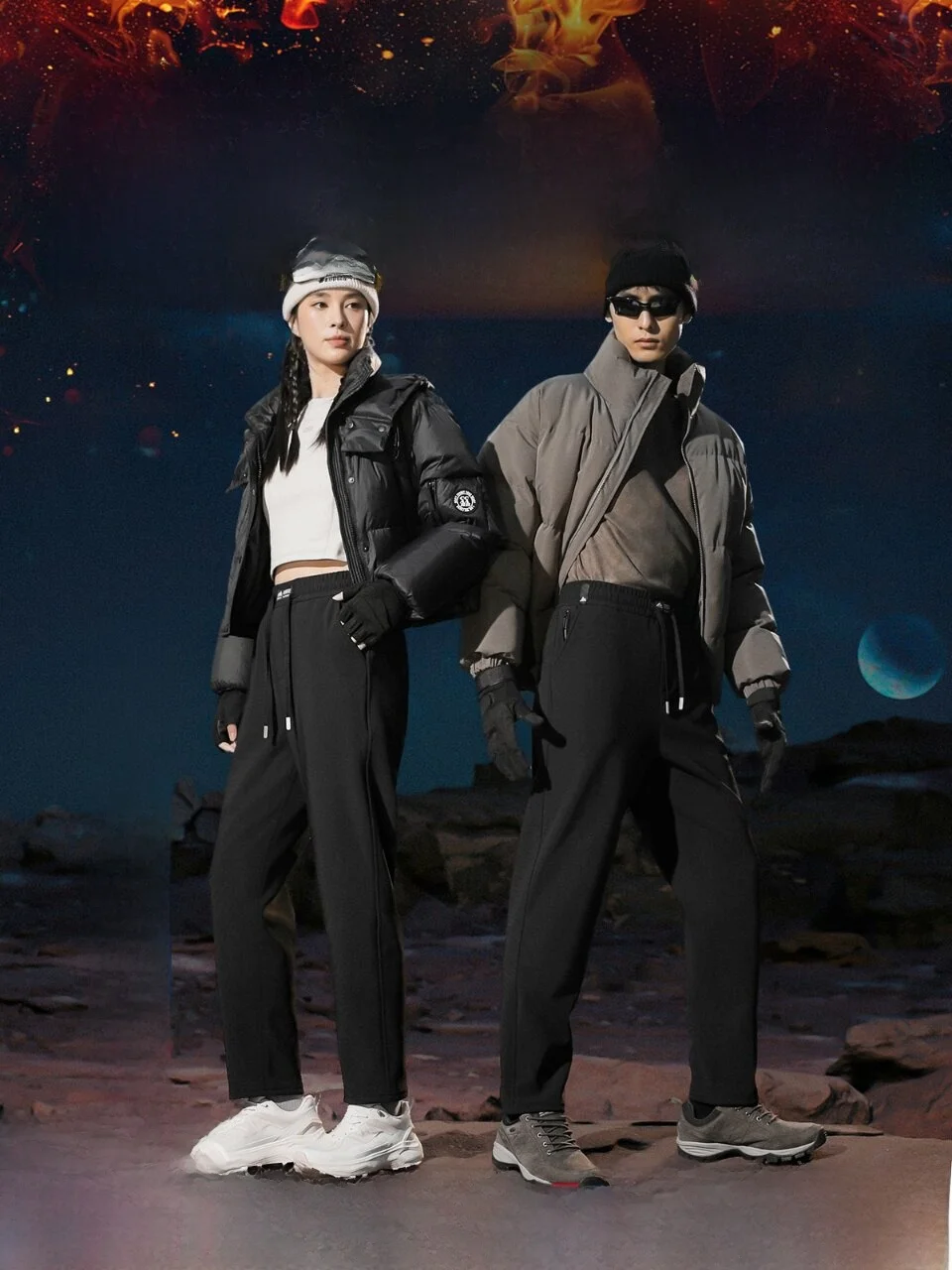 

Thiened Fce Casual Long Pants Men's Winter Warm Fire God Pants Straight Leg l Waist Nylon Polyester Blend Thermal