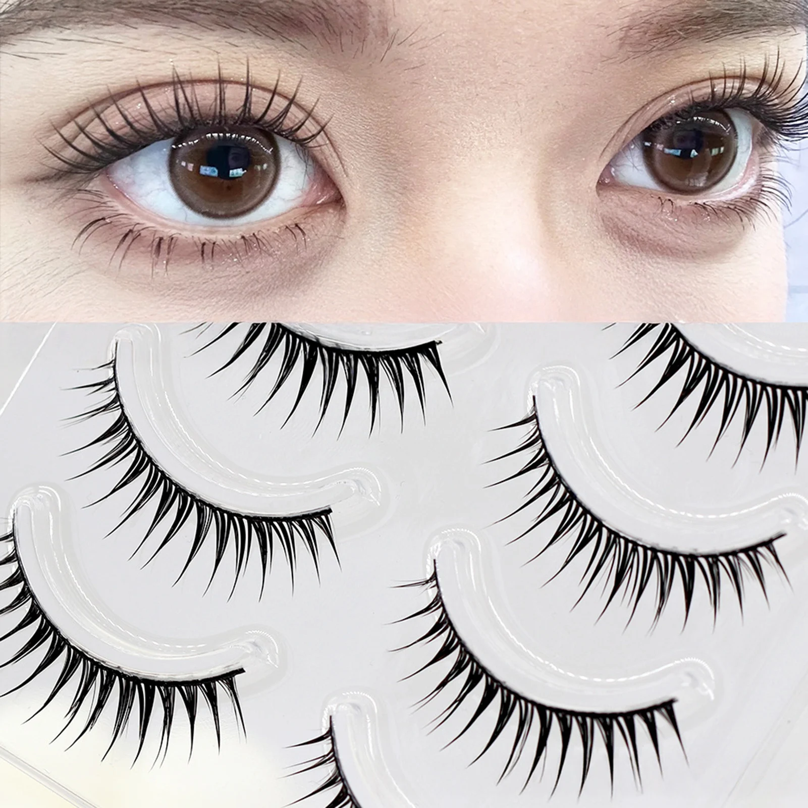 5ペア接着剤不要韓国アイドルつけまつげ、目を大きく見せるガールズグループ用つけまつげ、自然なふわふわまつげメイクアップツール