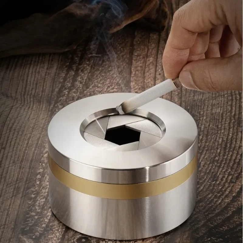 Stainless Steel Ashtray With Adjustable Rotating Lid, Thickened & Anti-slip Ashtray, Modern Luxury Home Decor For Living Room