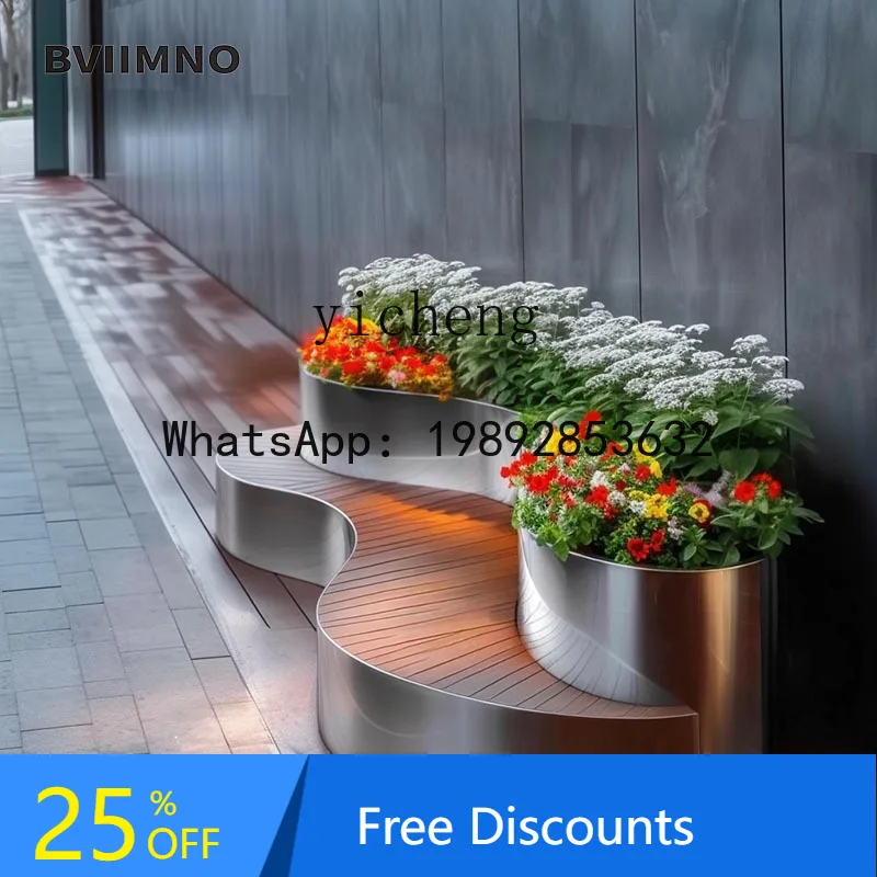

outdoor stainless steel Chair combination flower box terrace flower slot rectangular seat pool balcony seat flower pot Chair