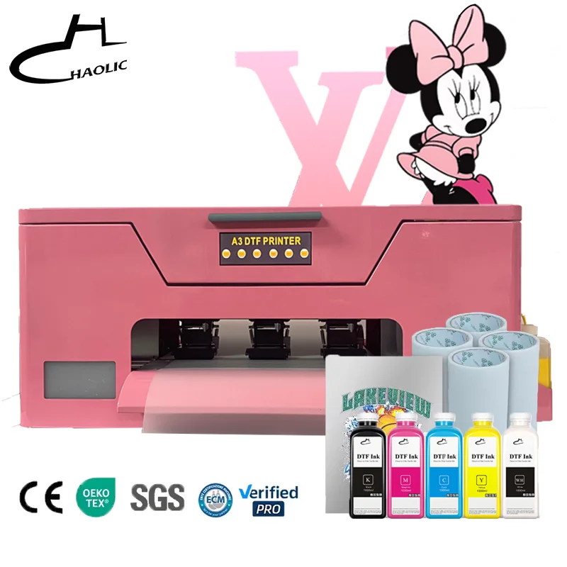 Multifunctional XP600 DTF Printer Heat Transfer Kit Pink A3 Pet Film with Oven Ink Powder Roll Film 13 Inch Set of Combinations