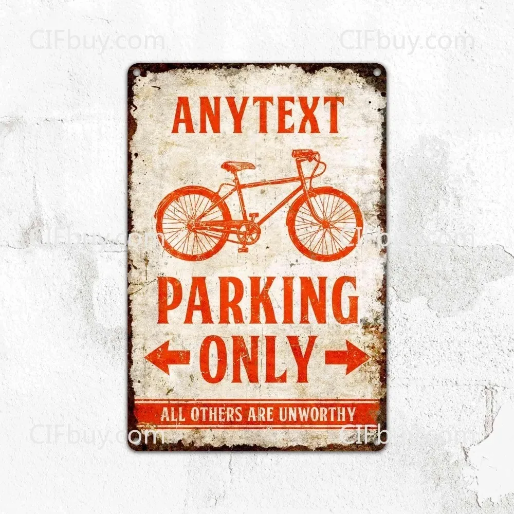 CIFbuy Distressed Bicycle Parking Metal Sign,Custom Text Funny Home Decor (Only For Decoration)