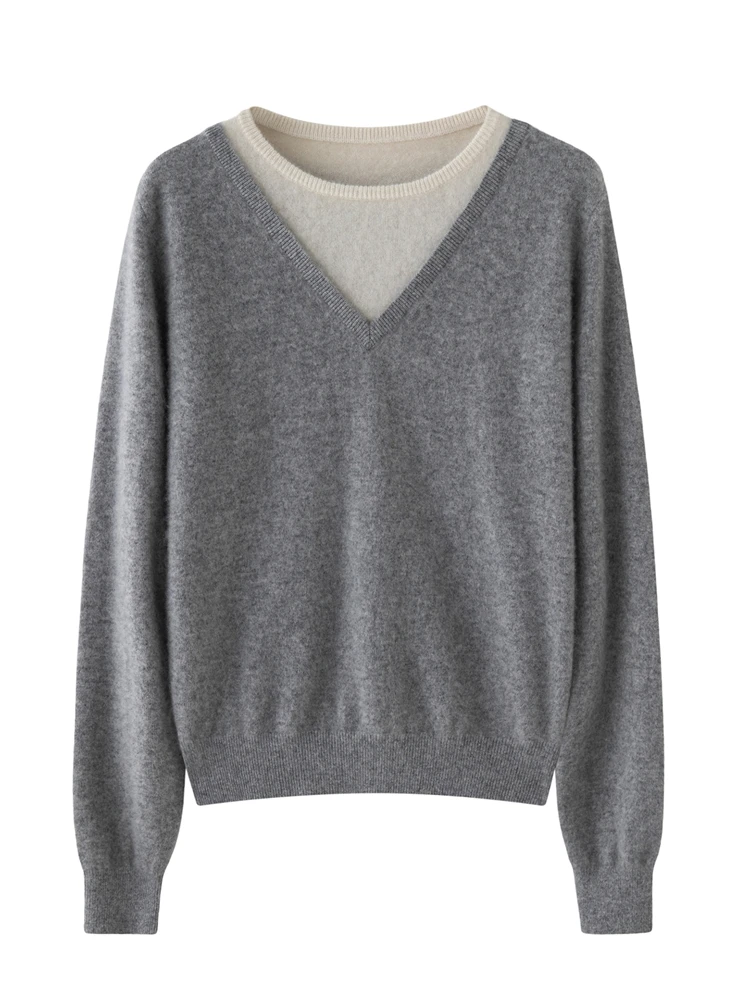 Abbigliamento da donna casual alla moda Colore a contrasto Maglione più venduto Autunno Inverno Pullover lavorato a maglia in cashmere 100% di alta qualità