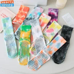 Trendy Anti Slip Tie Dye Yoga Socks for Women Pure Cotton Breathable Professional Pilates Socks Dance Fitness Sports Socks