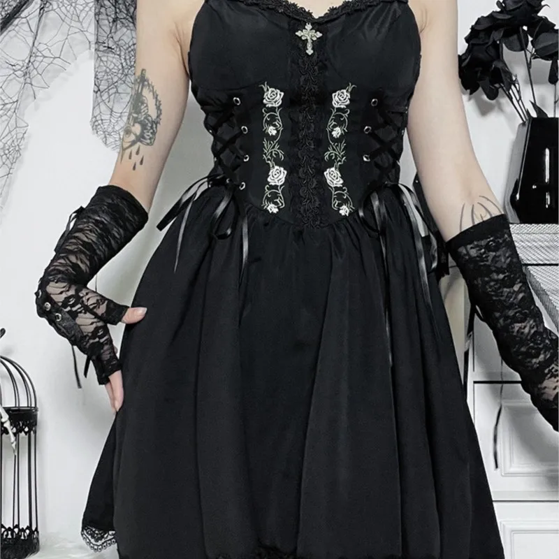 Vestido Halter Gothic, Vestido De Empregada De Renda Preta, Reunidos Por Subcultura