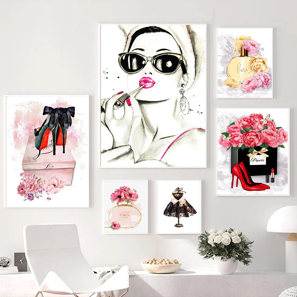 

Watercolor Audrey Hepburn Make Up Modern Posters and Prints Canvas Painting Wall Art High Heels Picture For Bedroom Home Decor