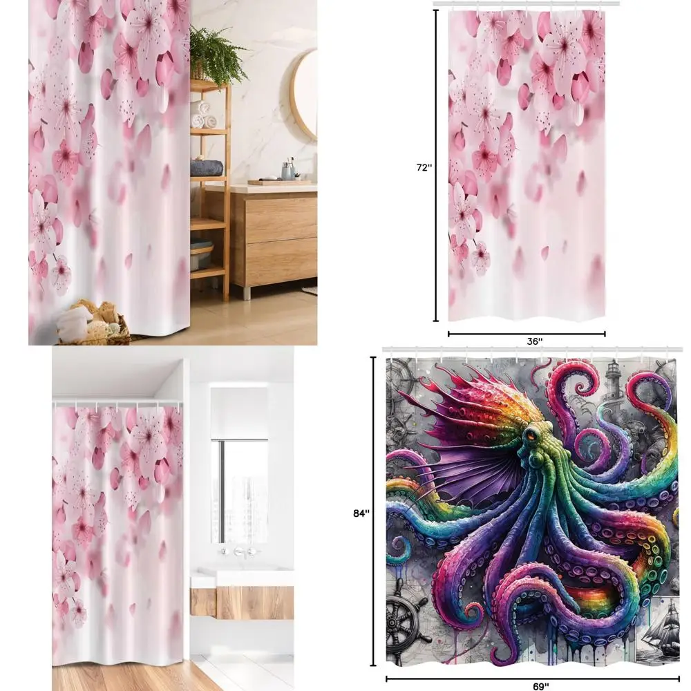 

Японская занавеска для душа с цветком вишни, восточная весенняя тема природы, тканевый декор для ванной комнаты