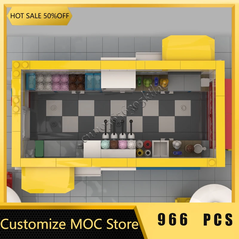 Novo 966 pçs personalizar mr chill sorvete loja arquitetura medieval moc bloco de construção modelo tecnologia crianças presentes festival