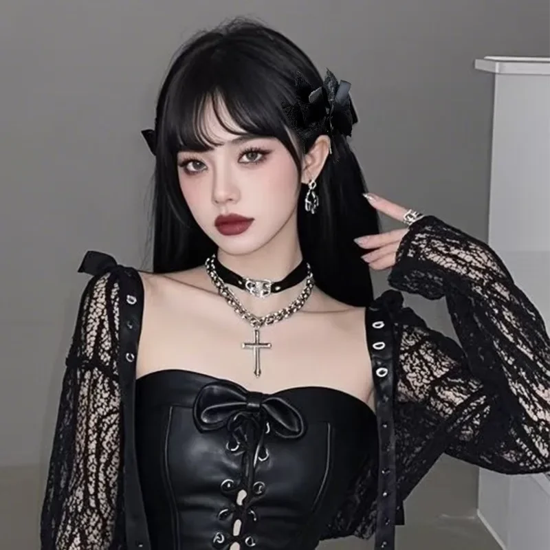 2pcs Gothic Girl's Street Exquisite Hair Accessories Fashion Bowknot Hair Clips Versatile Dressing Dark Style Bow Hair Clip 2025 image 3