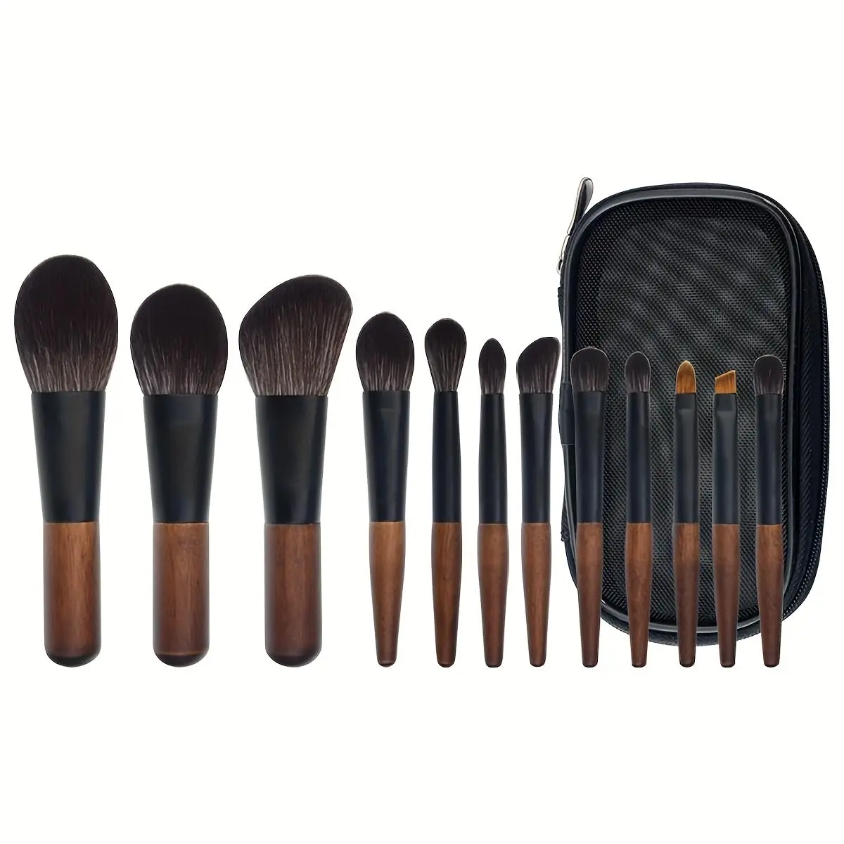 12-teiliges Make-up-Pinsel-Set aus Ziegenhaar, Mini-Reisepinsel-Set aus Holz mit Etui für Puder, Concealer, Lidschatten, Augenbrauenpinsel, Werkzeug