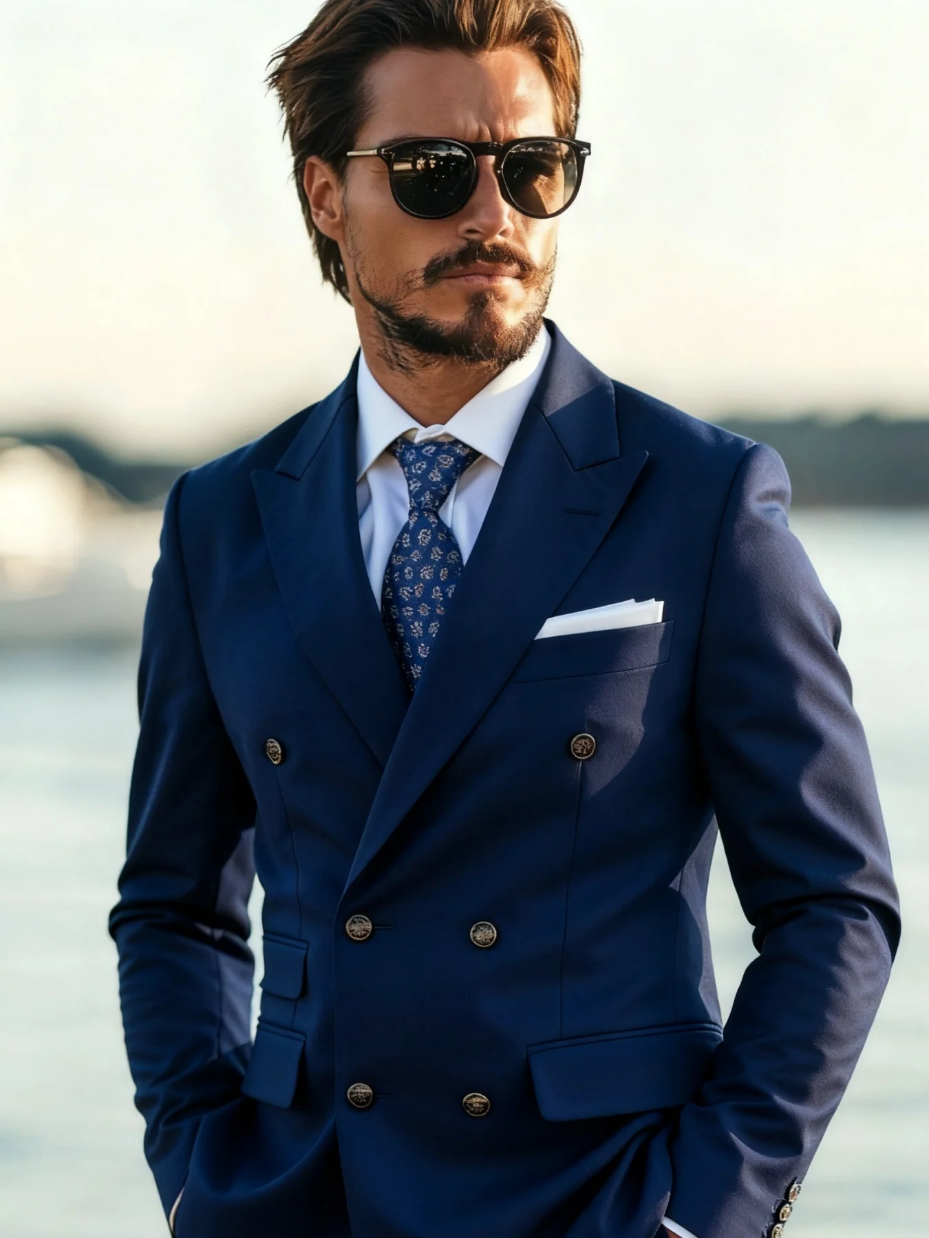 

Men's Deluxe 2-Piece Suit Set Double Breasted Peak Lapel Blazer Trousers Elegant Office Party Wedding