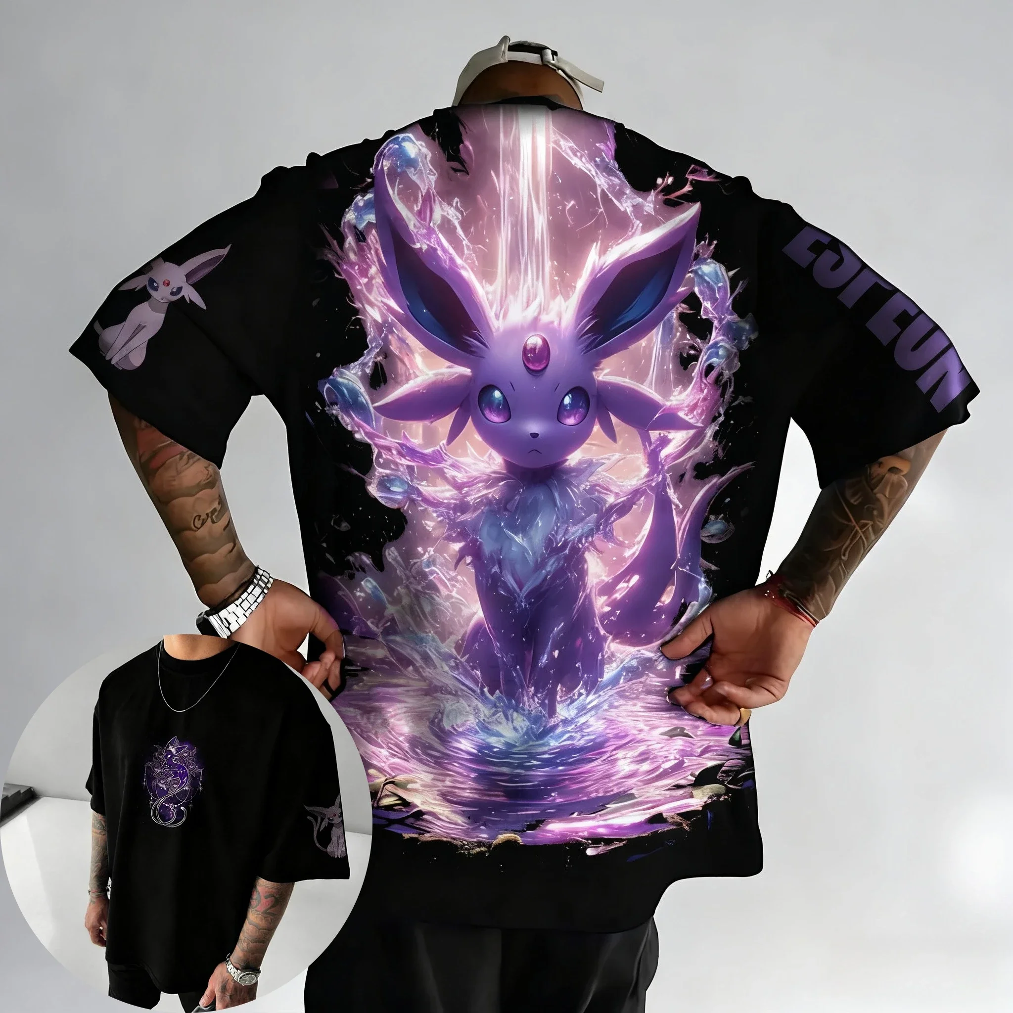 Pokémon Anime T-shirt genitore-figlio Estate Nuovi uomini e donne Espeon Stampato Harajuku Casual Allentato Versatile Top a maniche corte