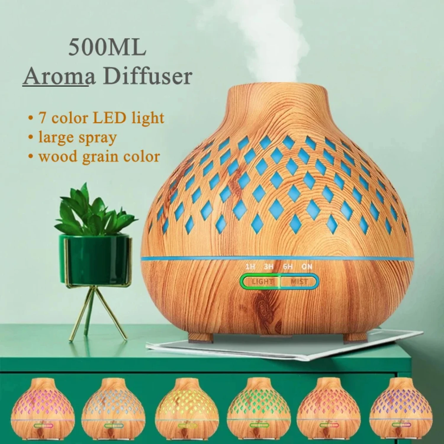 Rustige Serene Houten Aromatherapie Diffuser Met Ultrasone Technologie-Ideale 500Ml Etherische Olie-Luchtbevochtiger Voor Serene En Roet