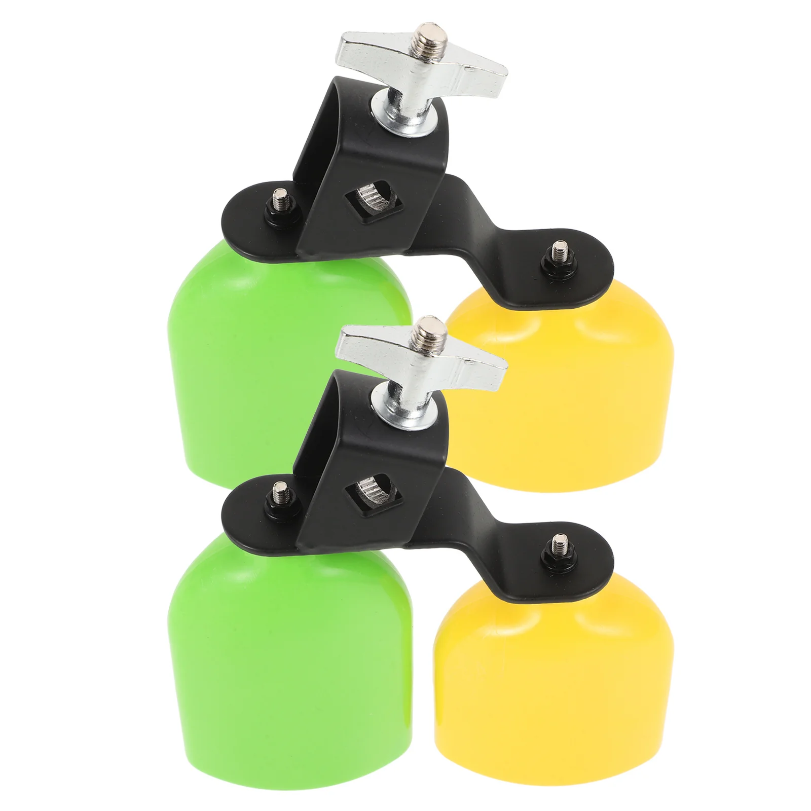 

1Pair Plastic Cowbells High Low Tone Percussion Set Green Yellow Drum Instrument Kits for Music Shows and Drum Set Accessories