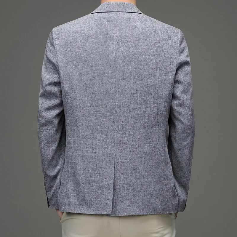 KIDWHXR Man Blazer Summer Thin Comfortable Single-breasted Male Outerwear Simple Solid Color Slim Breathable Men Suit Coat