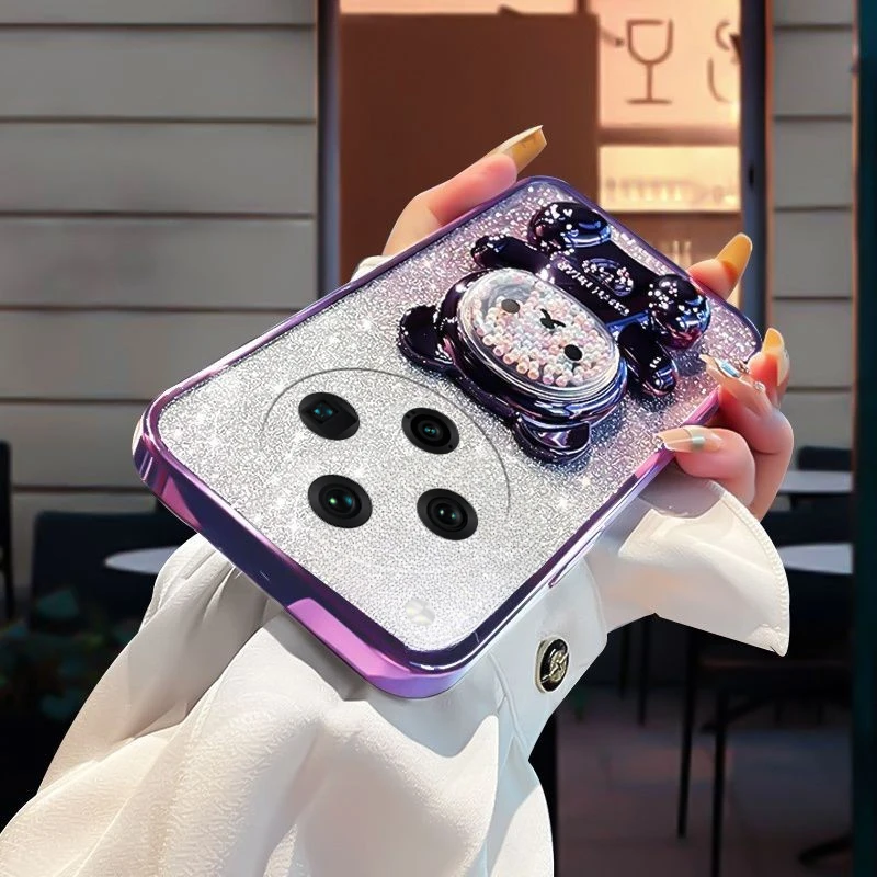 

Cute Bear Bracket Plating Phone For OPPO Find X8 Pro X 8 5G pro Holder Case for OPPO Find X8 Find 8 x pro x8 Clear Stand Cover