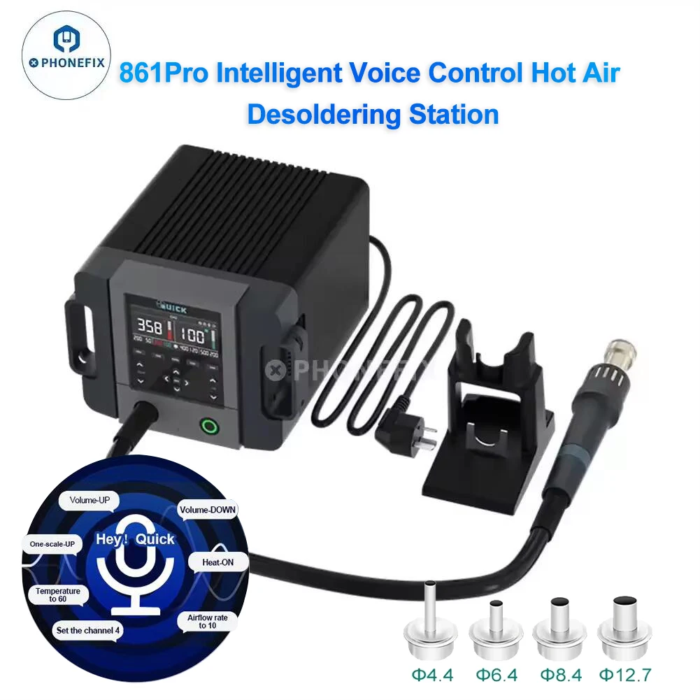 

QUICK 861 Pro Smart Desoldering Hot Air Station Voice Control Smart PID Heat Gun for PCB BGA SMD Chips Desoldering Repair Tool