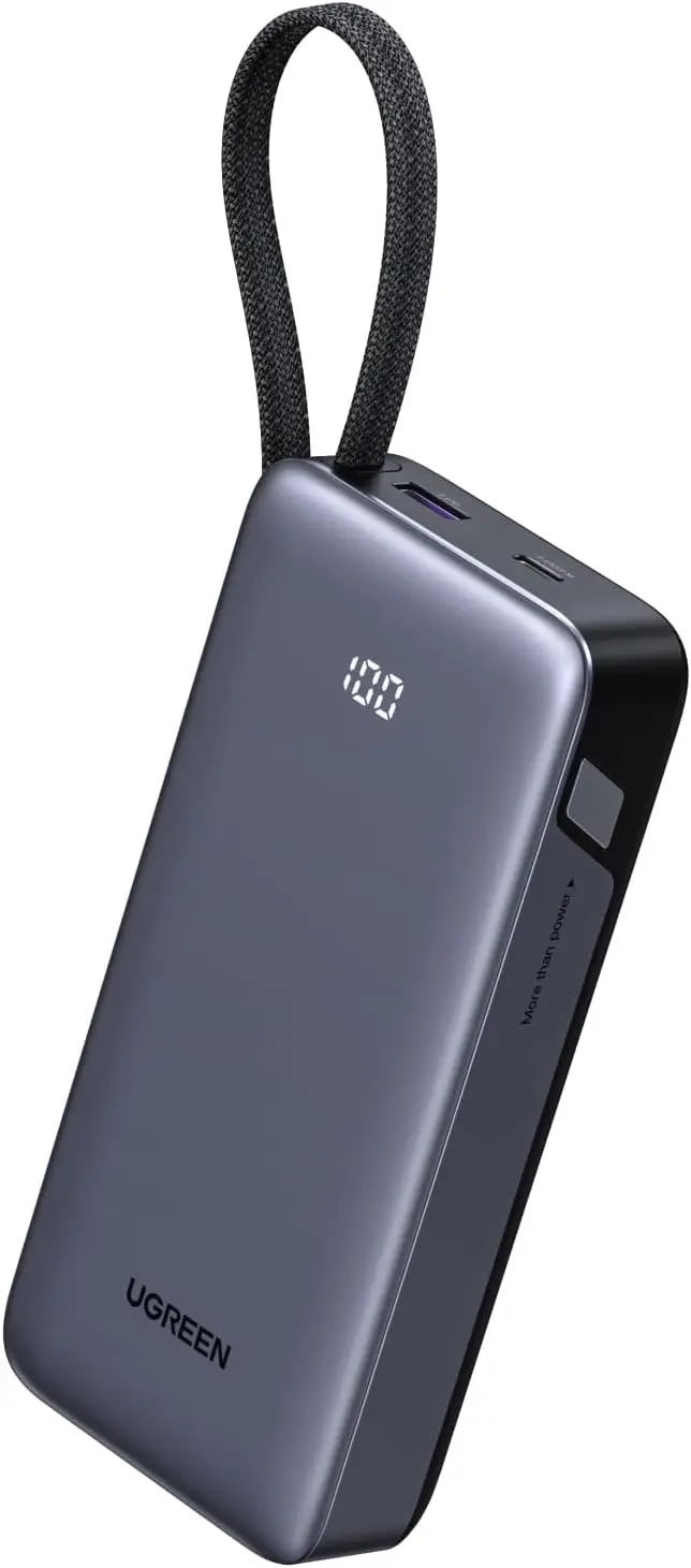 UGREEN Nexode Power Bank 20000mAh 45W with Built-in Cable, Fast Charging Portable Charger for iPhone 17 Pro/Samsung S26 Ultra