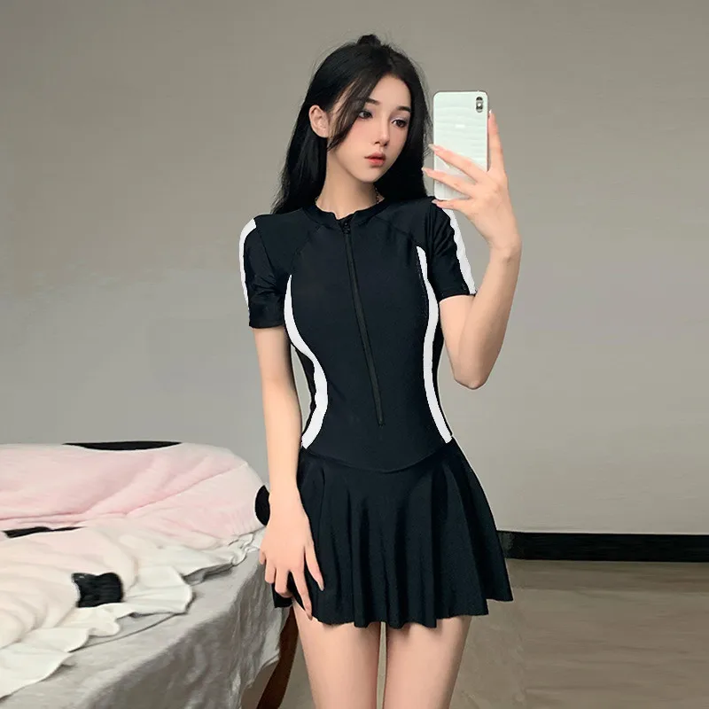 2025 New Summer Women Sweet Cute Swimwear Sun Protection Sexy One-piec Beach Dress Thin Swimsuit High Waist Bathing Suit Girl