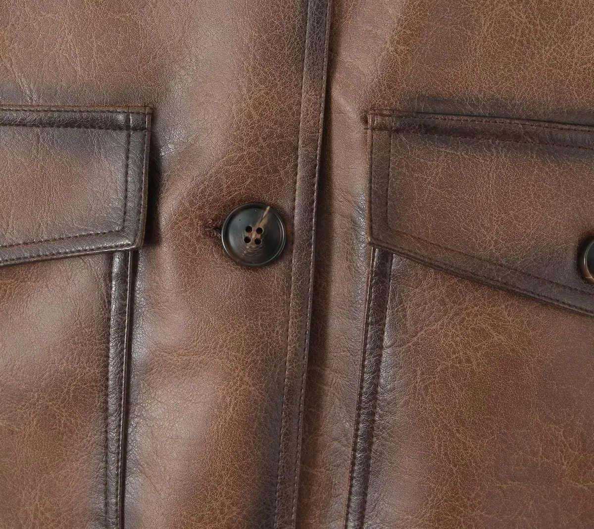 Dave&Di French Fashion High Street Vintage Washed  Jacket with Lapel Leather Pockets Brown Motorcycle Leather Coat Women