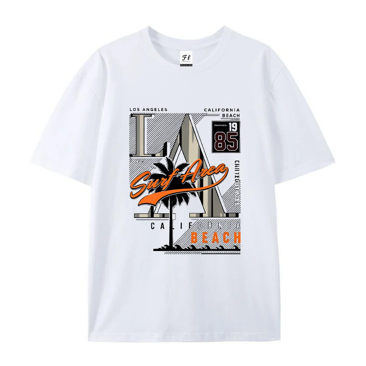 Men Short Sleeve T Shirt California Beach Surf Area Graphic Print Retro Los Angeles Casual Tees Soft Cotton Streetwear Tops