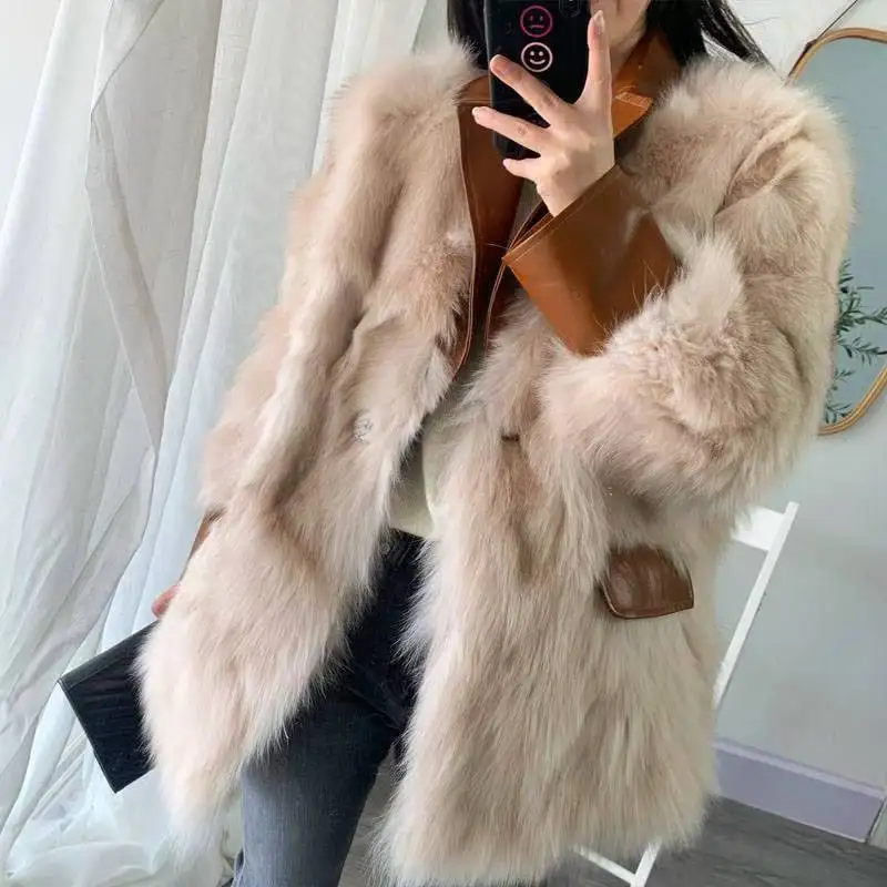 2025 New Parkas Women Autumn-winter Imitation Fur Jacket Loose Medium Length Overwear Imitation Fox Fur Coat Luxurious Outcoat