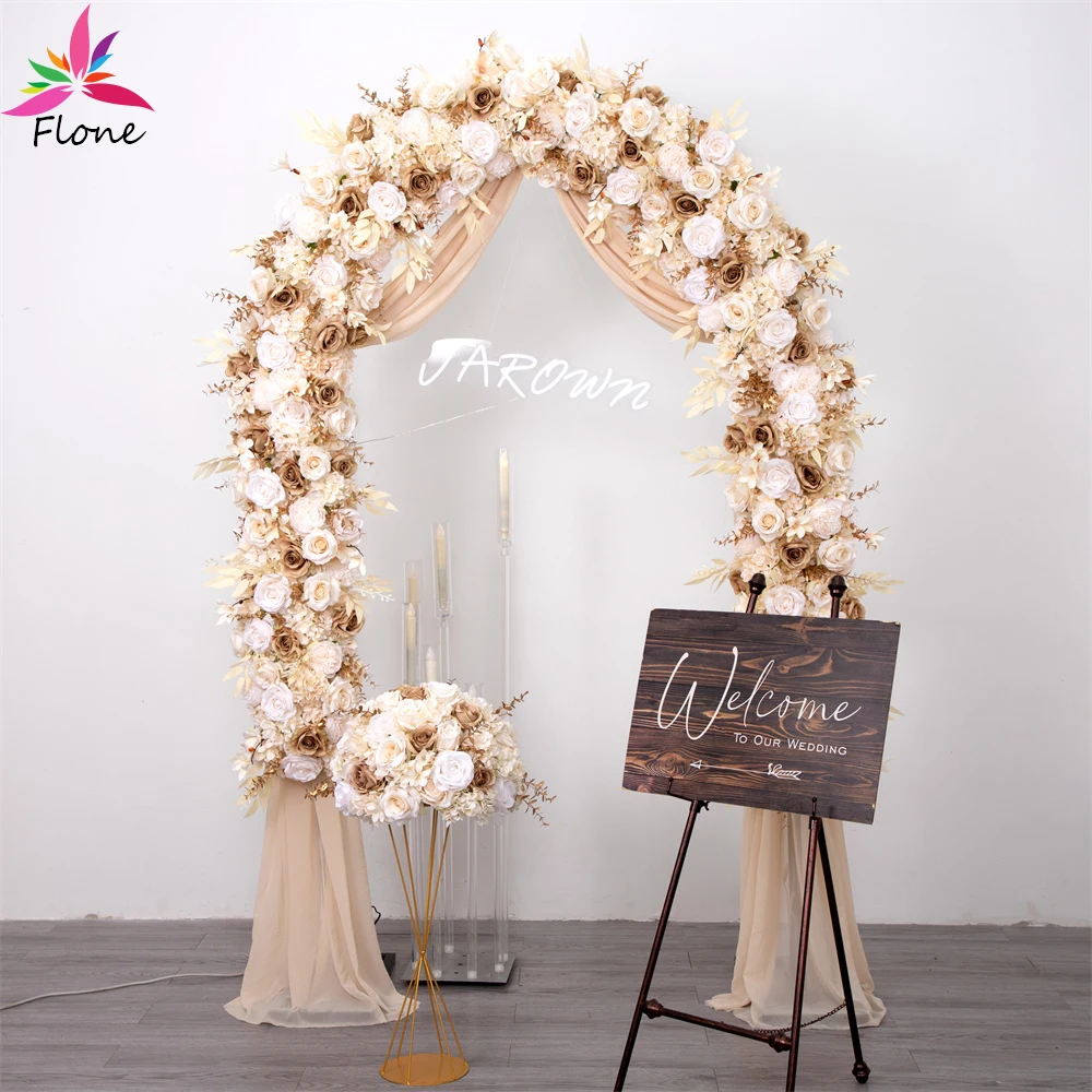 

3.28ft Fake Flowers Arrangement Row Wedding Decoration Gold White Rose Mums Hydrangea Fleur Artificielle Party Decoration Props