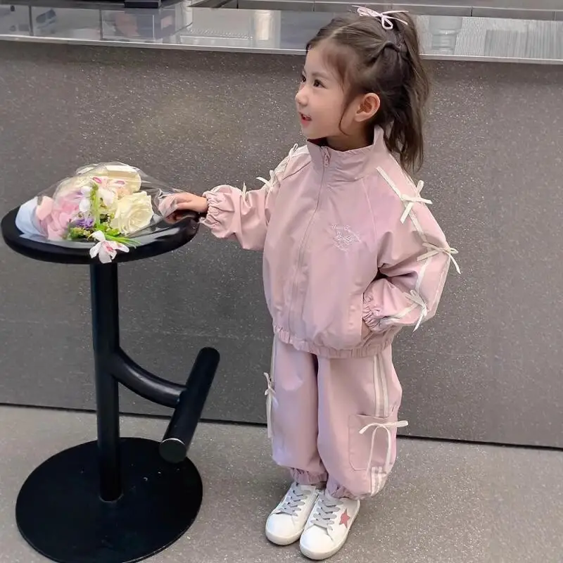 Kawaii فتاة معطف الموضة السراويل الرياضية مجموعة طالب ربيع الخريف الكرتون عادية عالية الرقبة سترة 2 قطعة مجموعة ملابس الأطفال