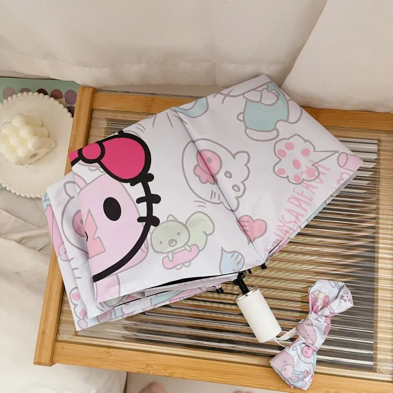 Japanese Sanrio Cartoon Pink Cat Automatic Umbrella Rain Sun 2 Way Black Coating UV Protection Parasol Kawaii New Hot view 5