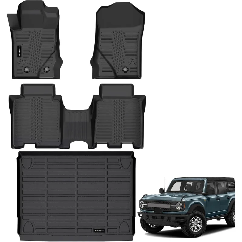 US All Weather Floor Mats Cargo Mat Fit for Ford Bronco(Not Sport) 4Door 2021-2024 TPE Rubber Liners Set Bronco Accessories