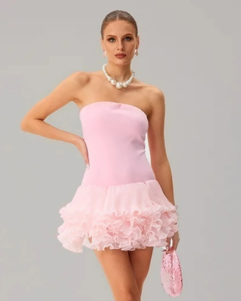 

Customized Nectarean Jersey Ruched Tiered A-line Sleeveless Short Dresses High Quality Classic Evening Dresses Vestidos De Festa