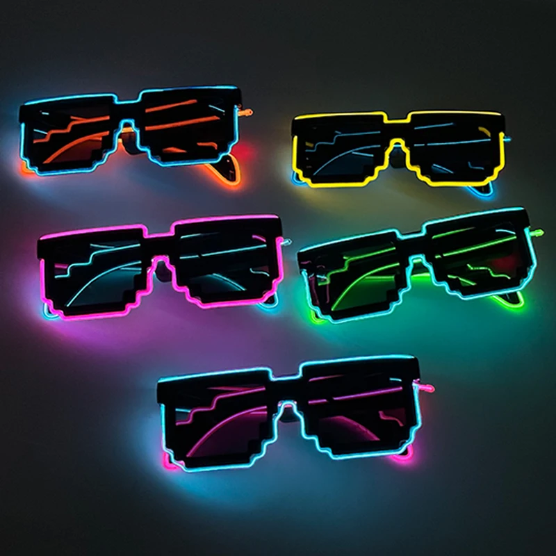 Mosaic Glowing Sunglasses NightClub Masquerade Outdoor Sunglasses Two Color Combined Cool Glasses LED Disco Mosaic Glasses