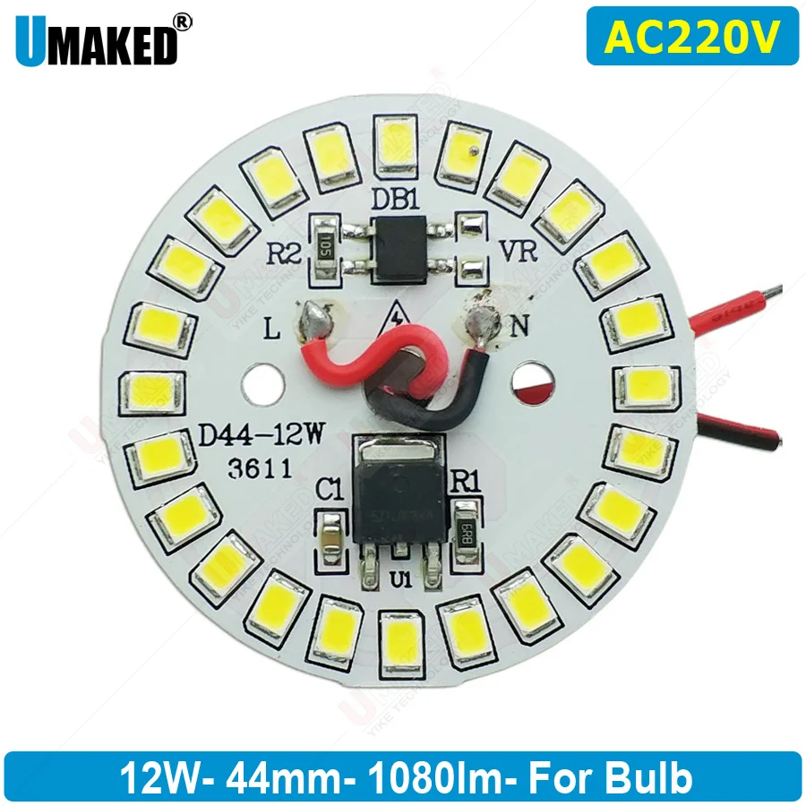 10Ppcs 12W 44mm AC 220v led pcb with integrated IC driver welded 15cm wire driverless aluminum plate boar Diy for bulb downlight