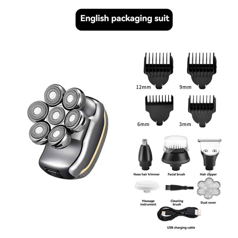 6 in 1 testine elettriche da uomo rasoio ricaricabile senza fili per rasatura dei capelli per uomo calvo impermeabile rasoio per barba asciutto e bagnato