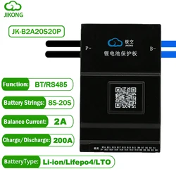 JK BMS JK-B2A20S20P 200A 16S 48V Lifepo4 Battery JIKONG 2A Active Balance 8S 24V 10S 12S 20S Li-ion 18650 Camping Ebike Smart