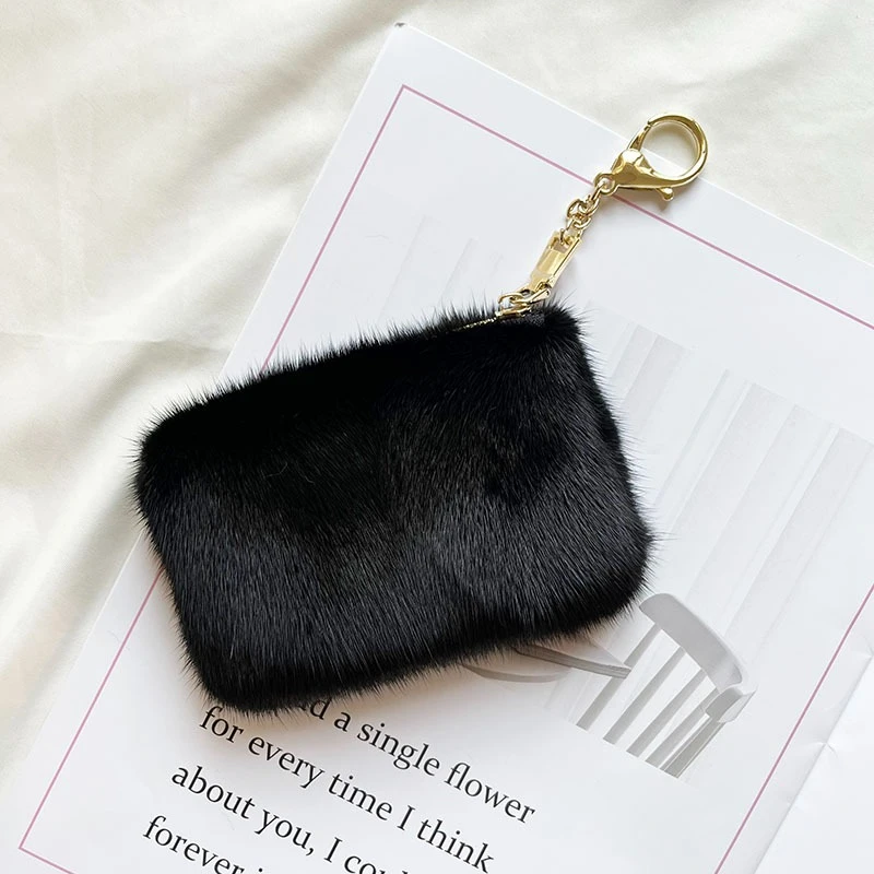 

Women's Luxury Fur Card Bag High Quality Mink Fur Mini Card Bag New Solid Color Design Cute Plush Coin Purse