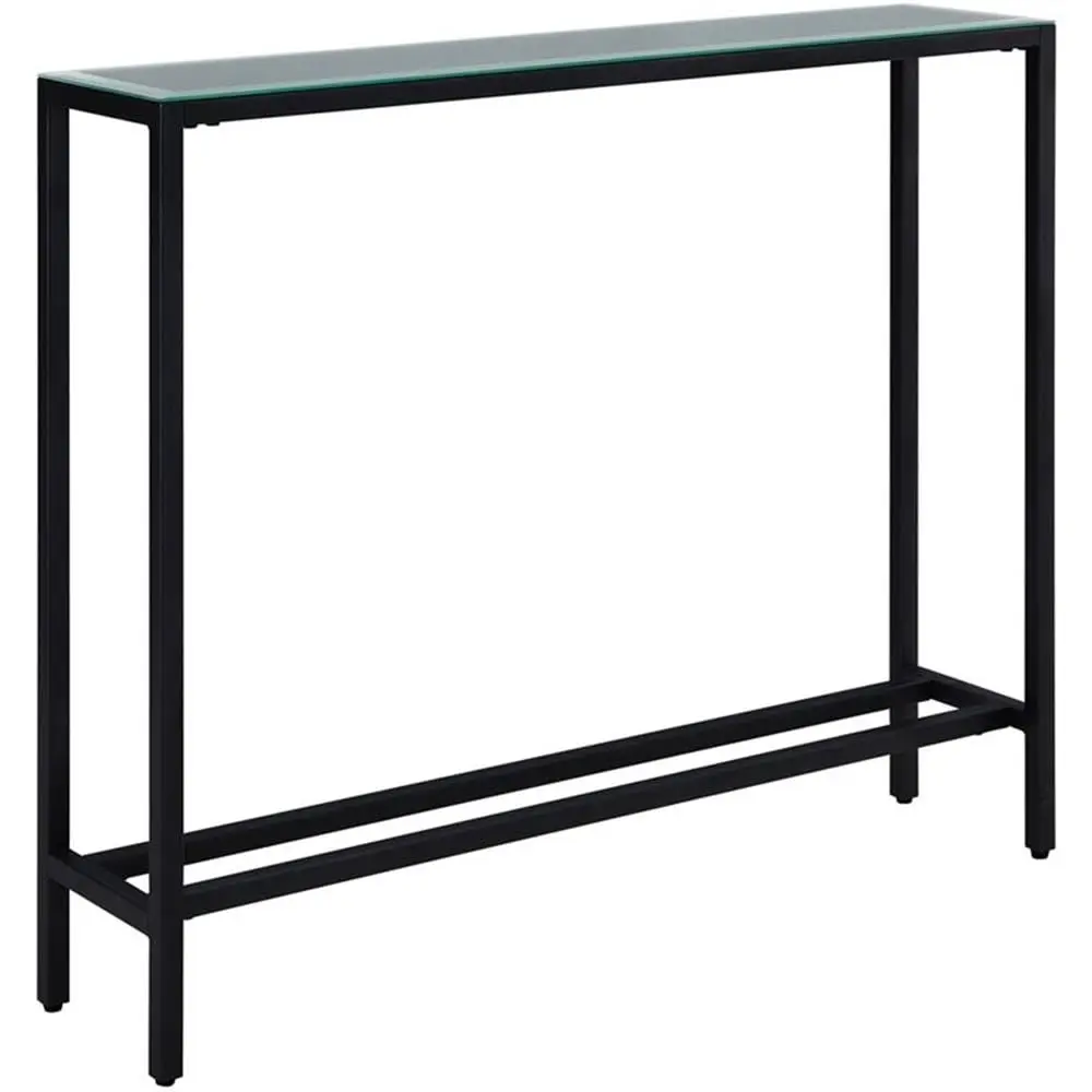 Narrow Console Table Glass Top Black Metal Frame, Slim Hallway Living Room Decor, 36 in, Customized