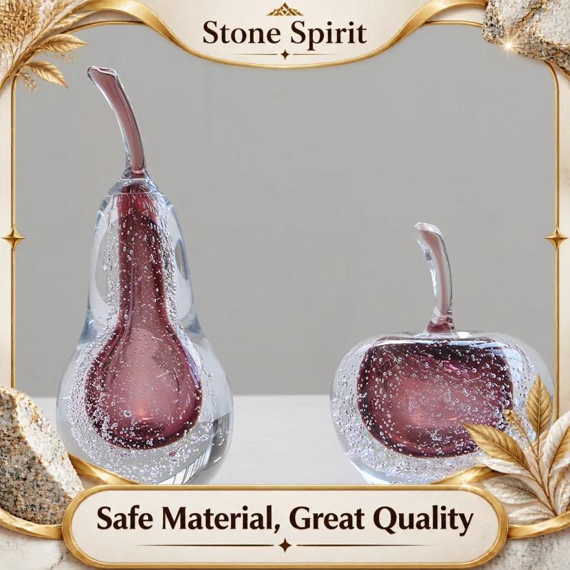 Bubble Glass Cherry Sculpture Crafts, Creative Simulation Fruit Models, Pears, Apples, Desktop Decorative Figurines, Home Decor