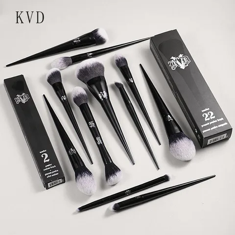 Kat von d conjunto de pincéis de maquiagem e kit fundação blush destaque corretivo pó escultura sombra escova kvd marca pincel de maquiagem