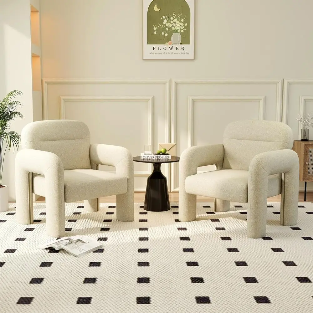 

Modern Beige Upholstered Accent Chairs, Plush Fabric Single Sofa for Living Room, Bedroom, Office (Set of 2)