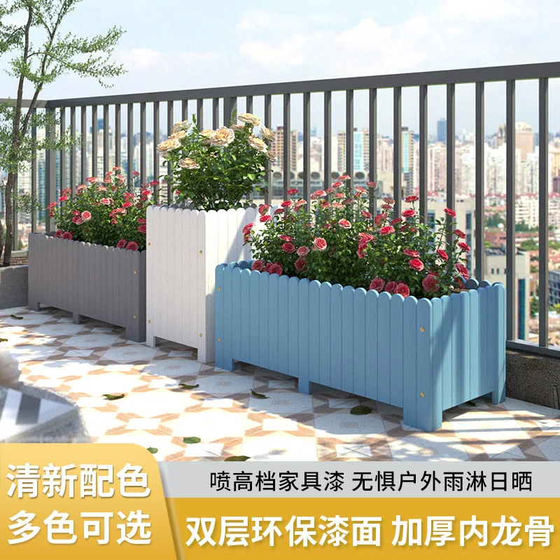 

Flower box Garden rectangular wooden flower slot Garden planting box Solid wood flower pot Simple white