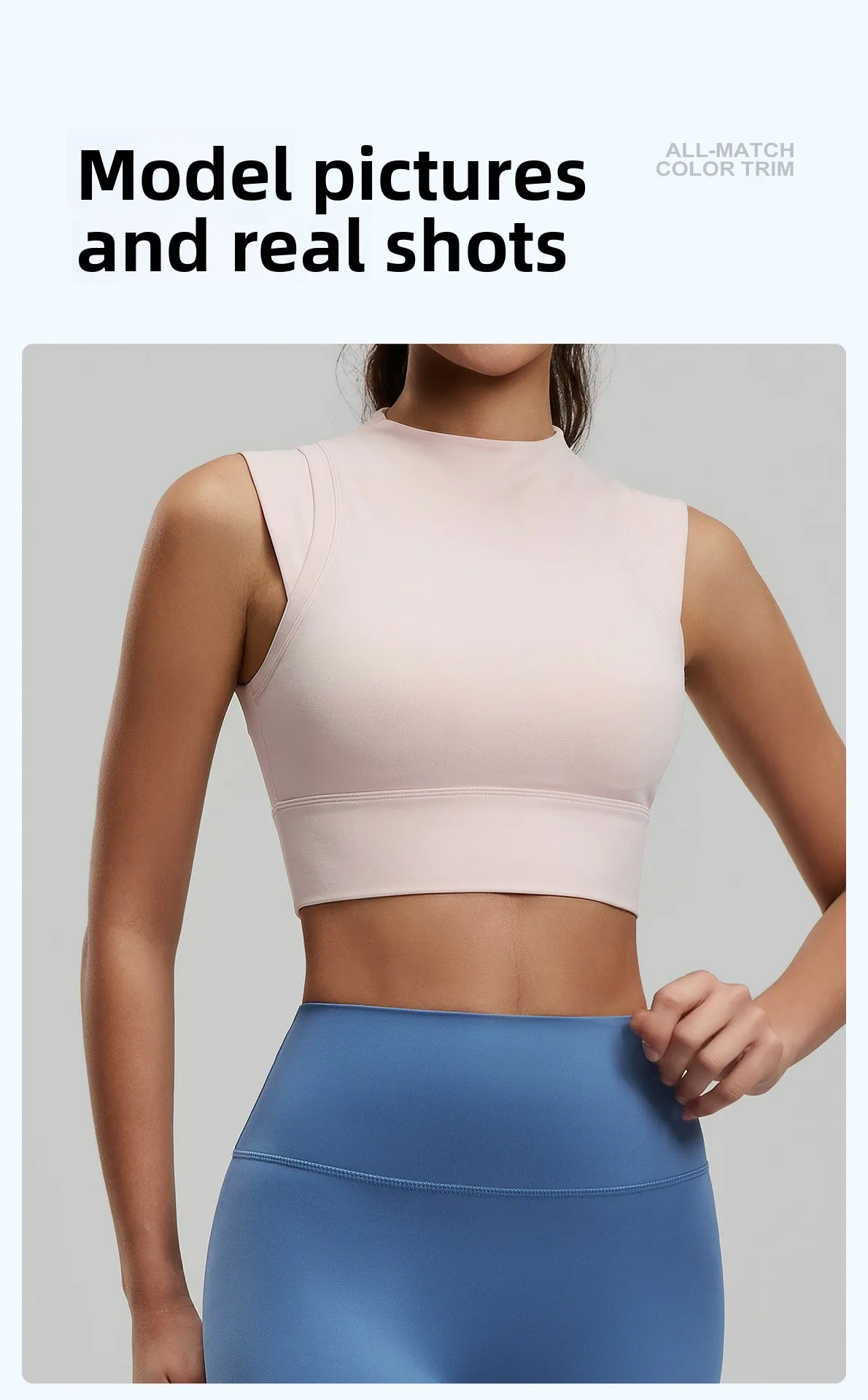 Damen-Yoga-Tanktop, hochelastisch, sportlicher BH mit leicht hohem Ausschnitt und integrierten Cups, hebt und formt den Busen, sexy Fitness – Detail 15