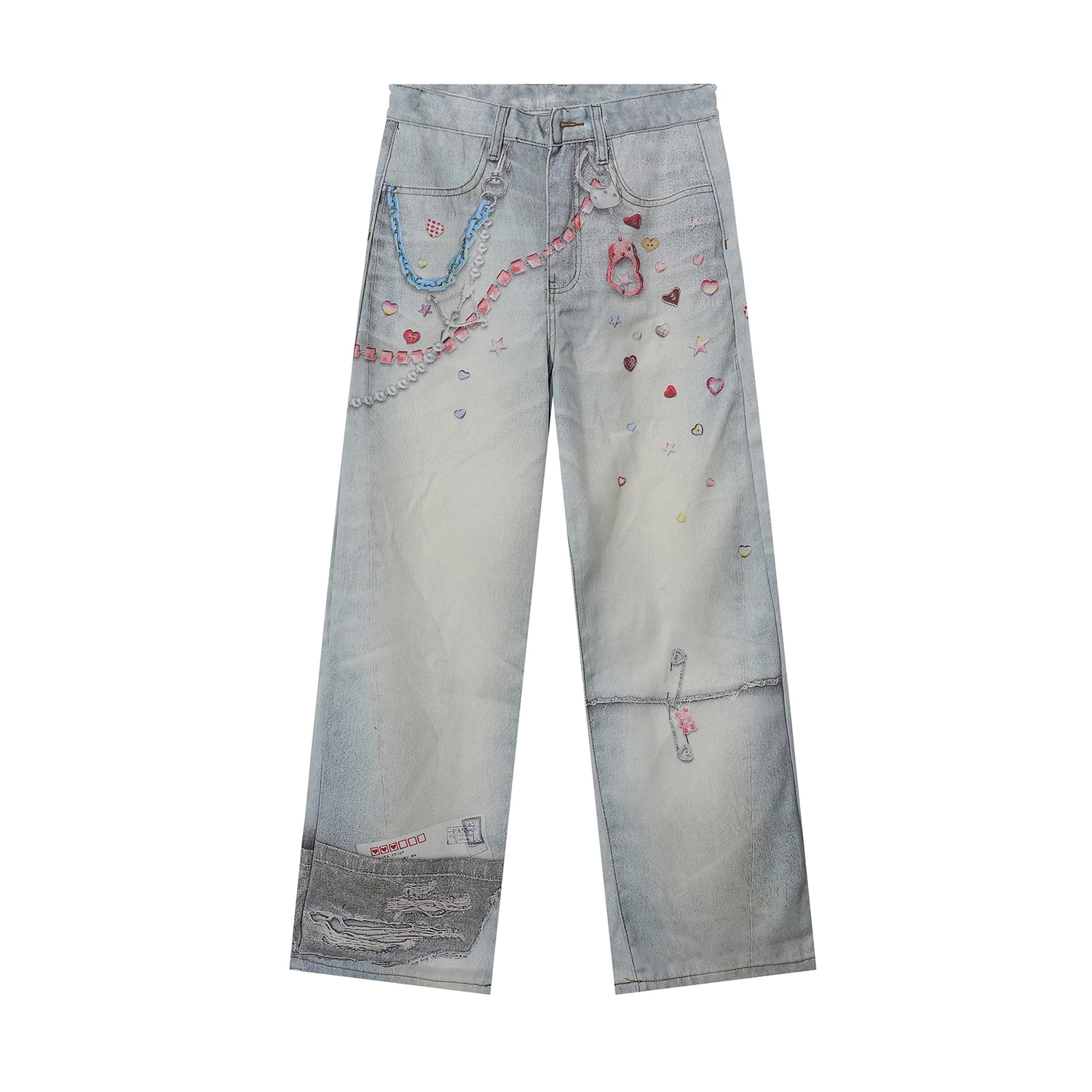3D Multi Key Chain Candy Digital Printed Jean Pants Y2k Men Baggy Straight Denim Jeans Street Casual Trousers Plus Size S-3XL