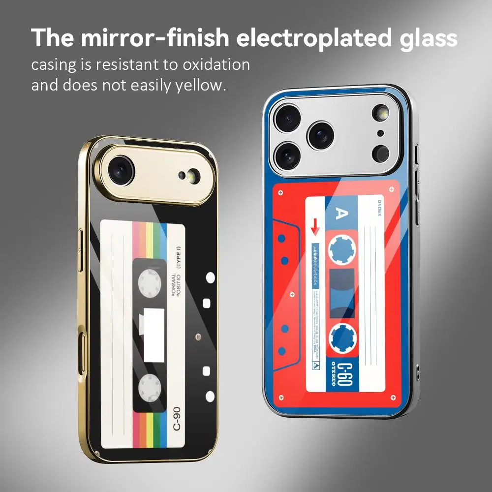 

Vintage Magnetic Old Tape Phone Case For IPhone 17 16 15 14 13 12 Pro Max Plus Electroplated Metal Bumper Case Tempered Glass