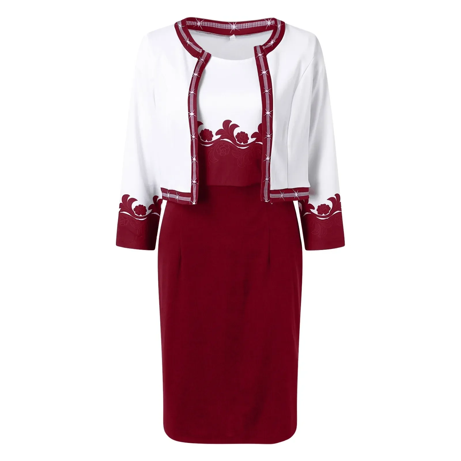 African Dress Set Clothes Women 3/4 Sleeve Jacket Tops And Dress Suit Autumn New Print Fashion Office Lady African Outfits 2023