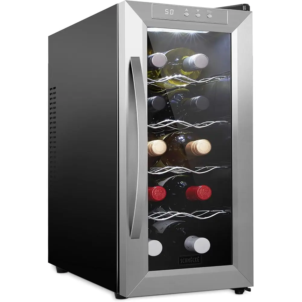 

10 Bottle Thermoelectric Wine Cooler/Chiller - StainlSteel - Counter Top Red & White Wine Cellar w/Digital Temperature, reestand