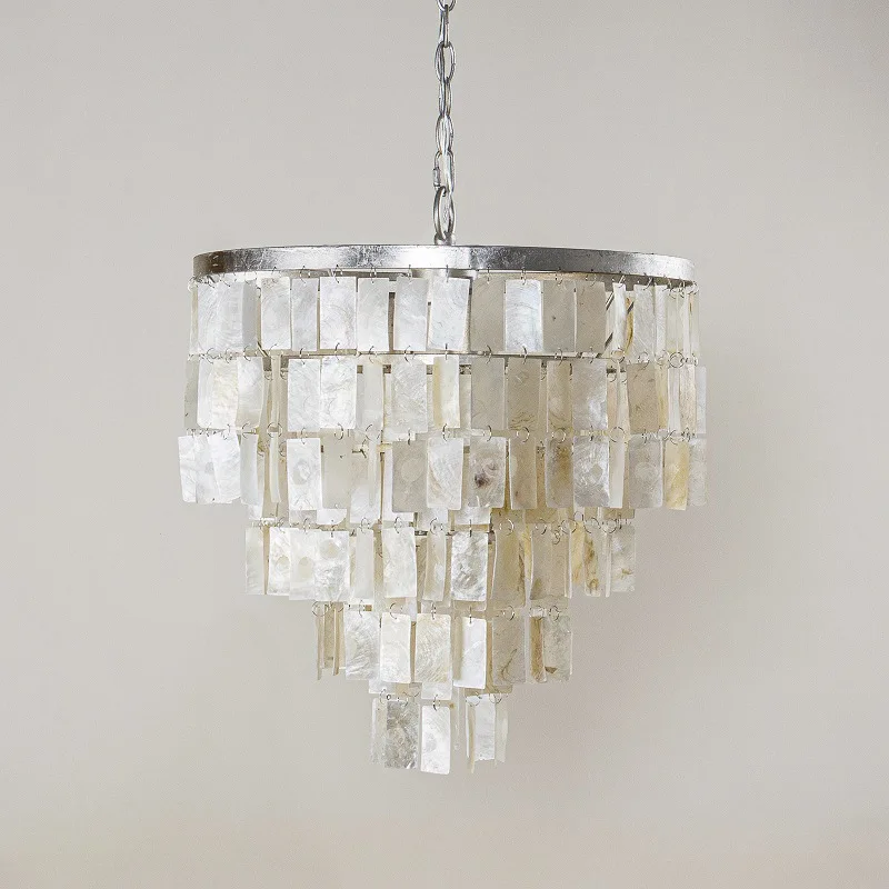 

Shell living room long chandelier light French retro creative bedroom study dining room silver foil lamp